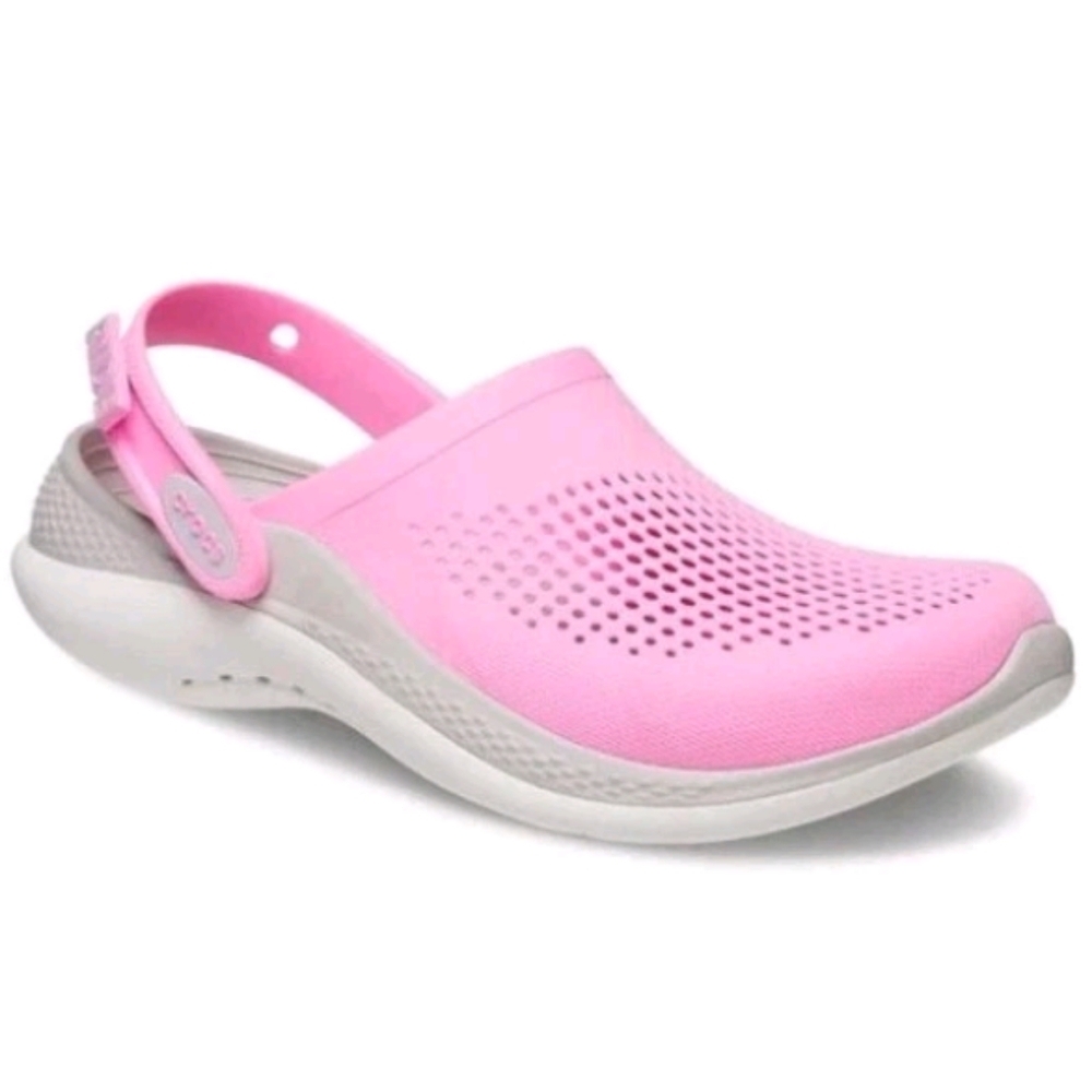 CROCS Men's Size 11 Lite Ride Slip On Pink White Grey Slingback Sandal Shoes